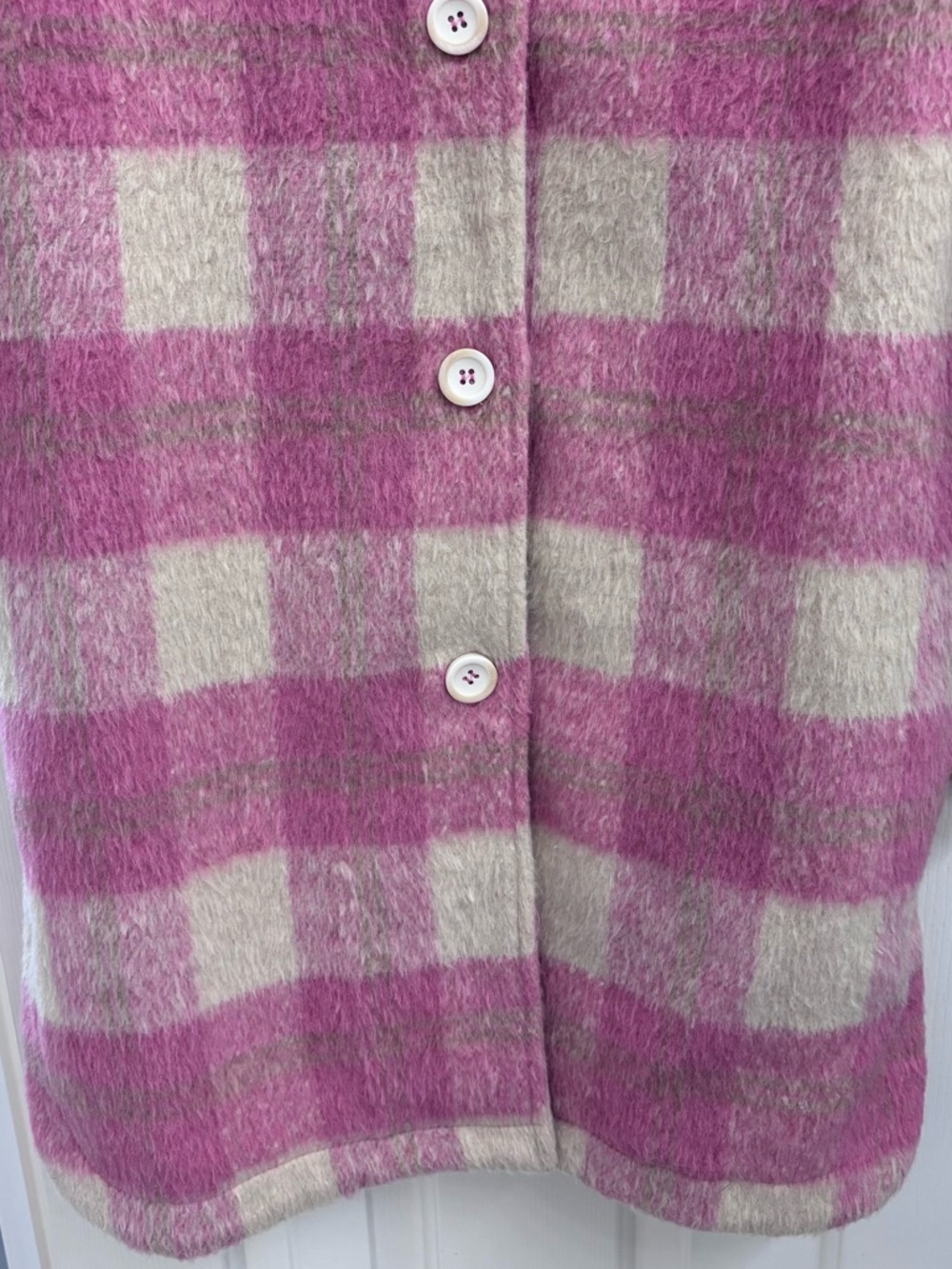 billitodu Pink Plaid Fuzzy Longline Shacket Coatigan - SIZE S (OVERSIZED) - Picture 11 of 16